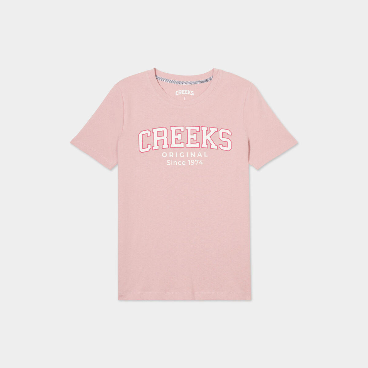 T-shirt oversize col rond coton Creeks rose clair femme