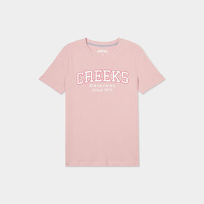 T-shirt oversize col rond coton Creeks rose clair femme