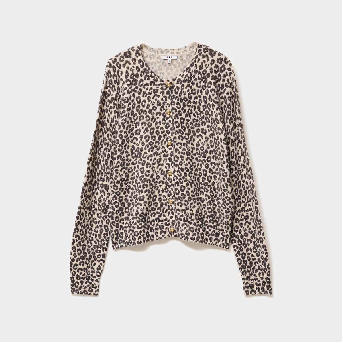 Gilet col rond manches longues beige clair femme