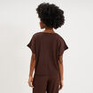 T-shirt gaufr&eacute; col rond manches courtes marron fonc&eacute; femme