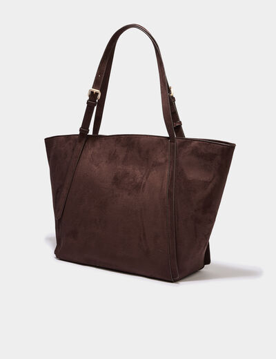 Sac cabas grand format zipp&eacute; marron fonc&eacute; femme