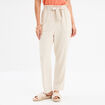 Pantalon paperbag &eacute;lastiqu&eacute; m&eacute;lange lin beige femme
