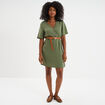 Robe courte col cache-coeur vert kaki femme