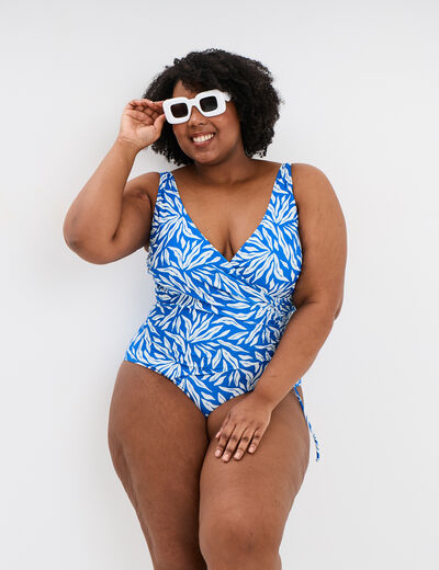 Maillot de bain une pi&egrave;ce cache coeur bleu femme grande taille