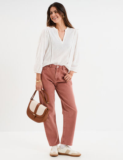Jeans mom coton vieux rose femme