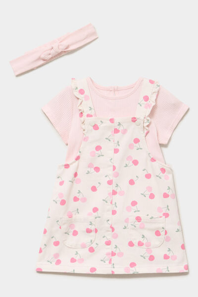 Ensemble robe 3 pi&egrave;ces coton creme b&eacute;b&eacute; fille