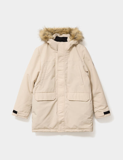 Parka &agrave; capuche fausse fourrure gris argent homme