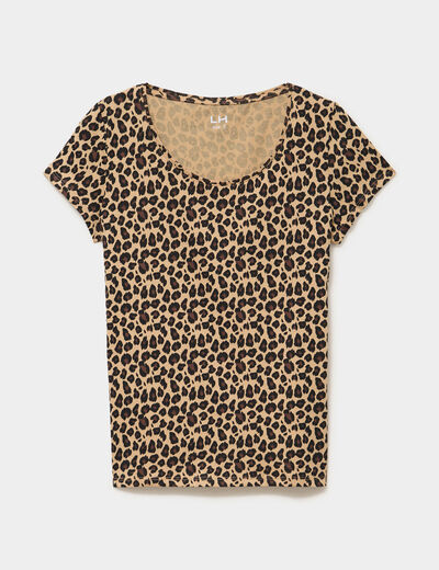 T-shirt coton imprim&eacute; coupe ajust&eacute;e beige femme