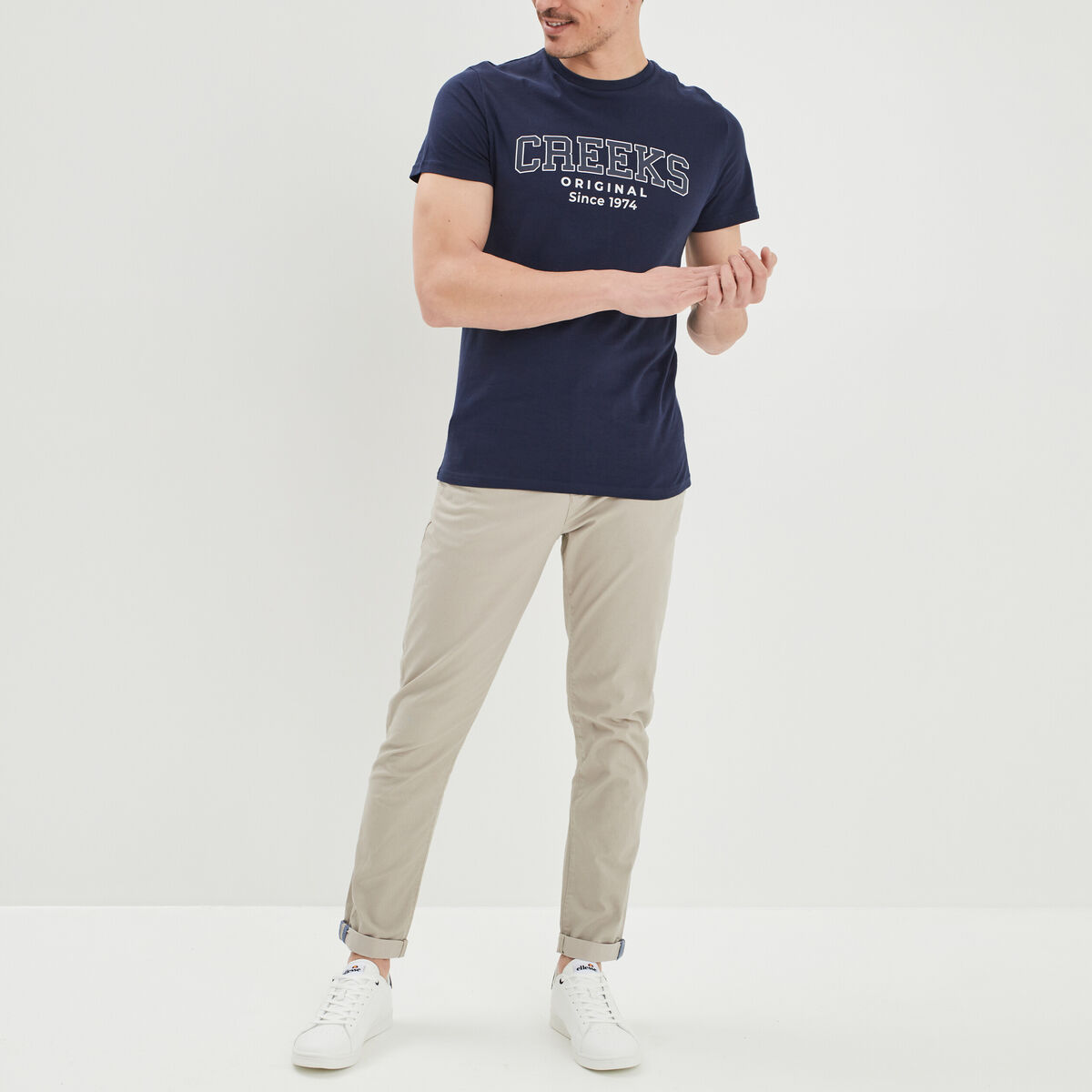 Pantalon chino slim stretch beige homme