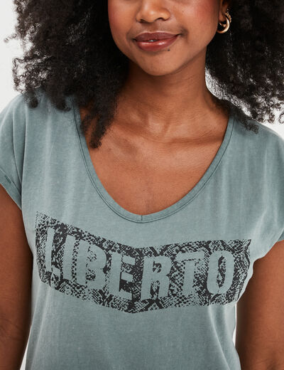 T-shirt délavé en coton Liberto vert foncé femme