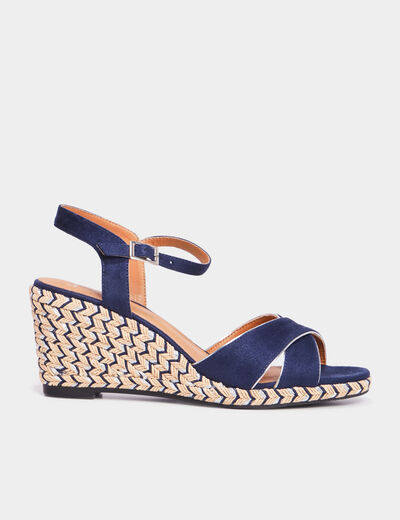 Sandales à talons compensés bleu marine femme