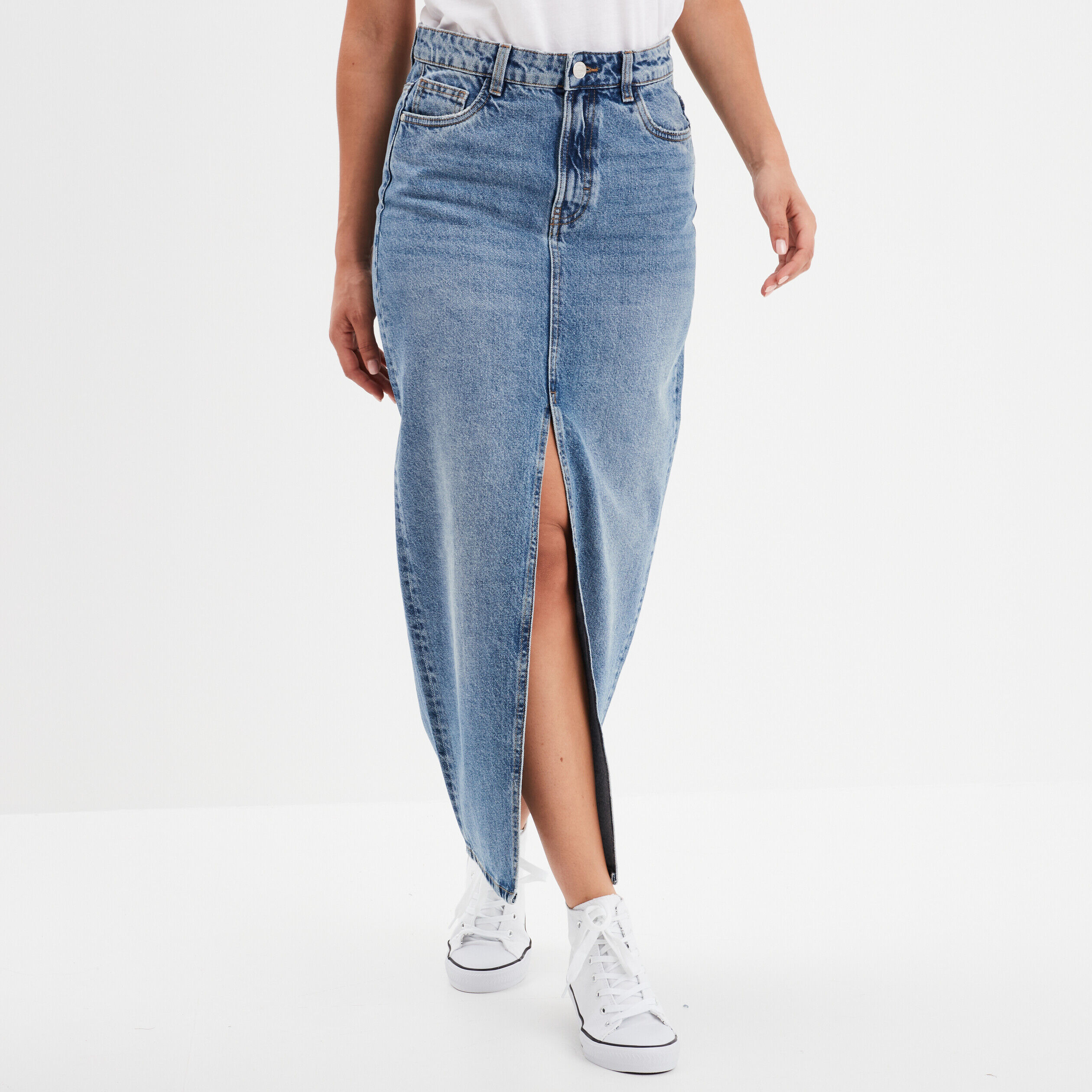 Jupe en jean midi fendue denim double stone femme CREEKS