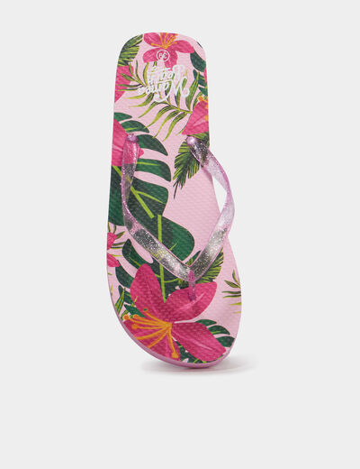 Tongs entredoigts &agrave; paillettes rose femme