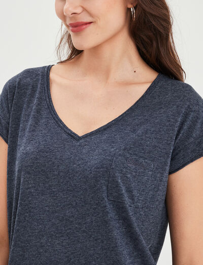 T-shirt col v poche poitrine Creeks bleu marine femme