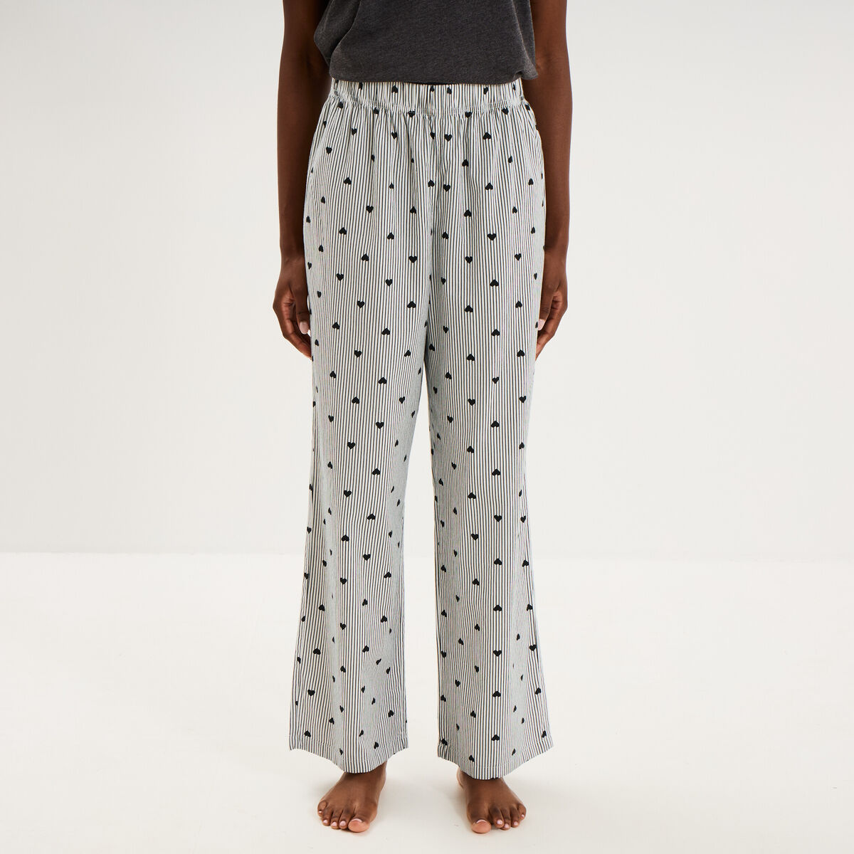 Pantalon de pyjama droit coton noir femme