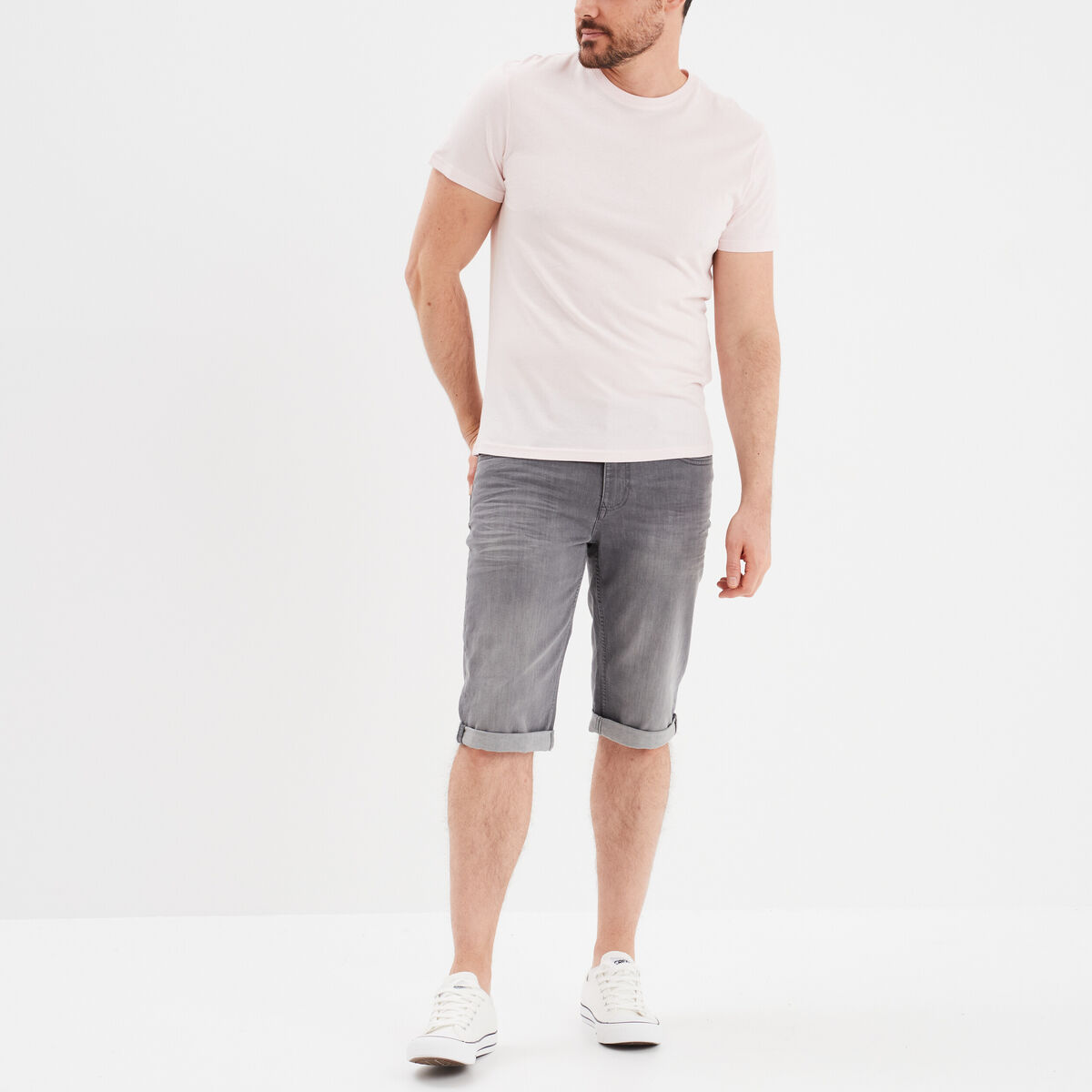 Bermuda short en jean regular denim gris homme