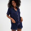 Ensemble pyjama fluide short et chemise bleu marine femme