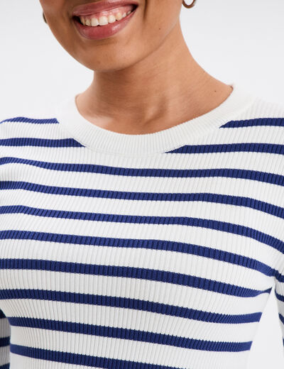 Pull côtelé manches longues Creeks ecru femme