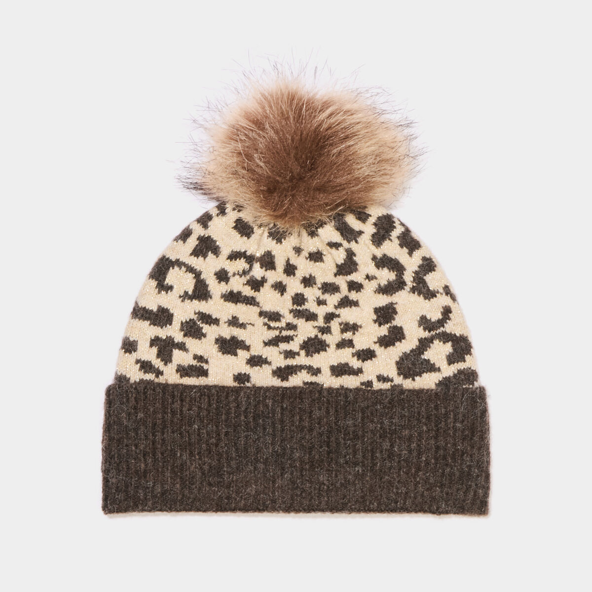 Bonnet &agrave; pompon fausse fourrure marron fille