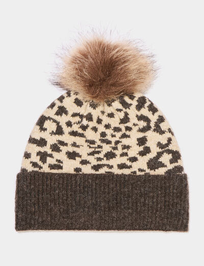 Bonnet &agrave; pompon fausse fourrure marron fille