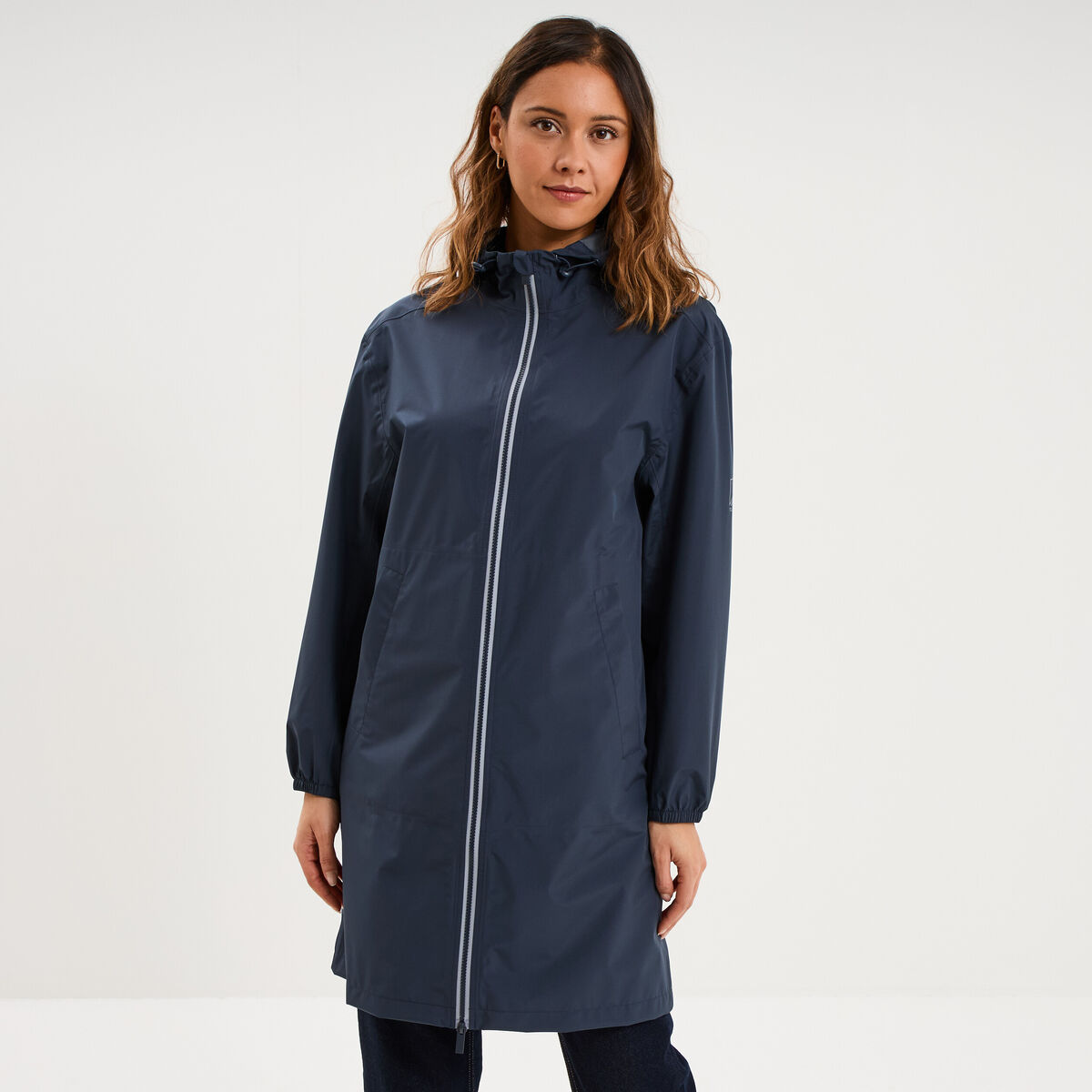 Parka longue imp&eacute;rm&eacute;able coupe-vent gris fonc&eacute; femme