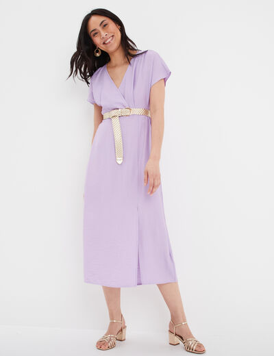 Robe midi fendue avec col cache-coeur parme femme