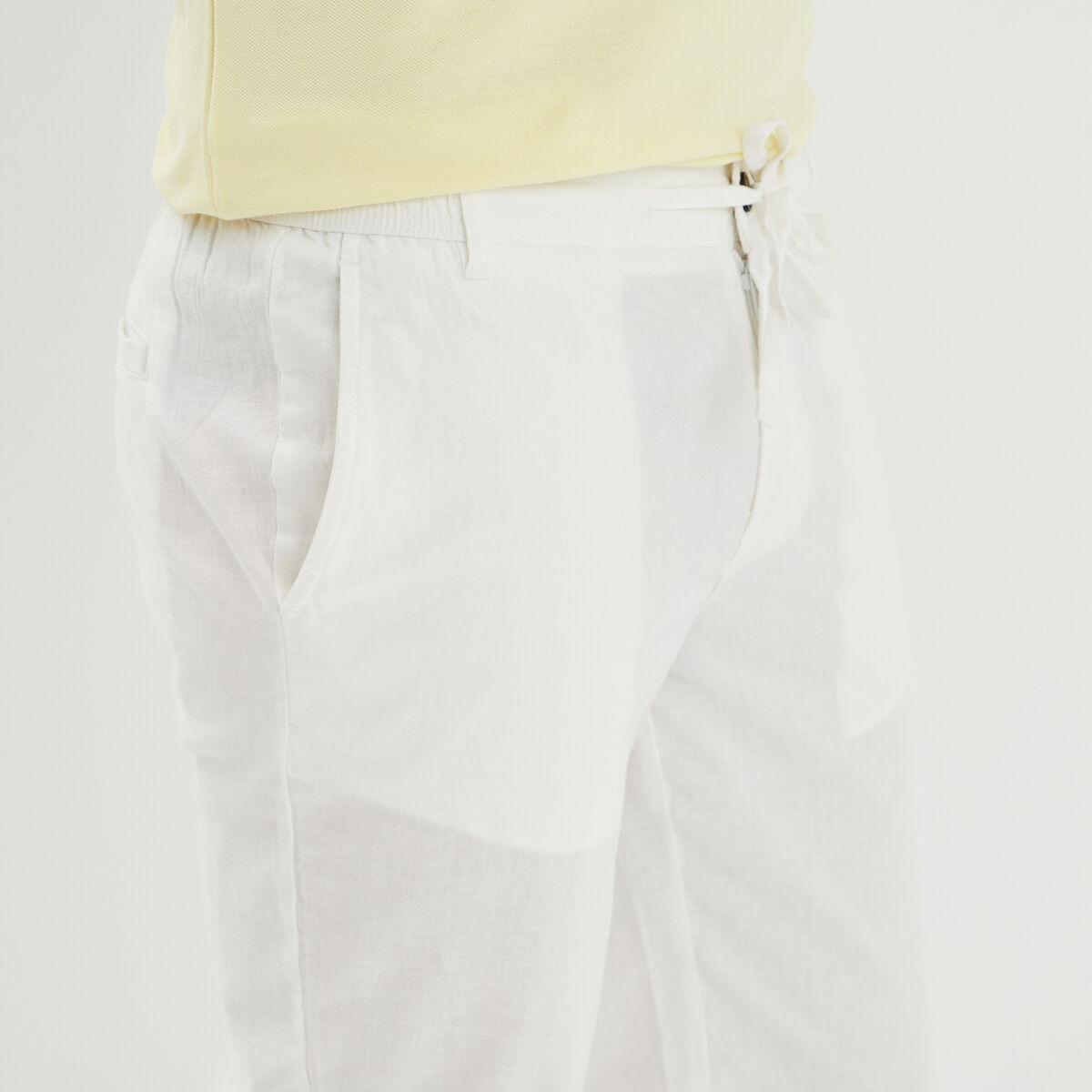 Pantalon chino droit lin m&eacute;lang&eacute; blanc homme