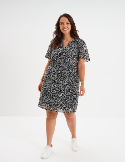 Robe col tunisien manches courtes noir femme grande taille