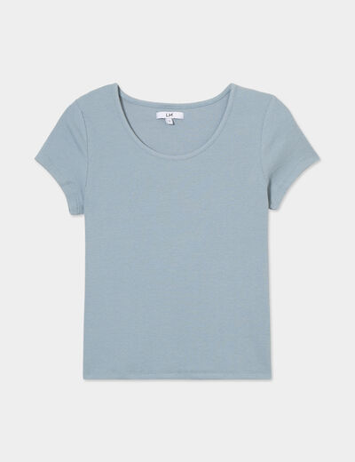 T-shirt côtelé manches courtes coton gris femme