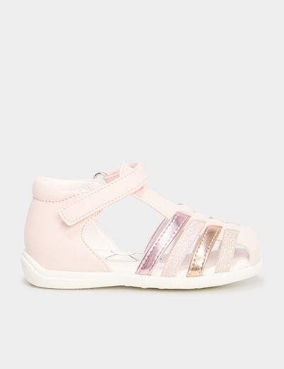 Sandales à scratchs brides irisées rose bébé fille