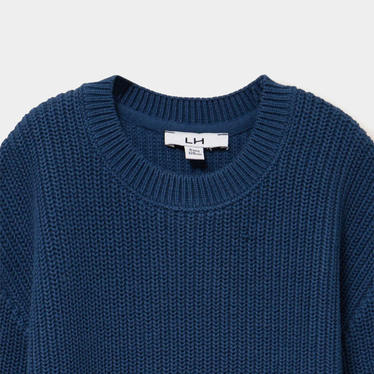Pull col rond manches longues coton bleu fonc&eacute; gar&ccedil;on
