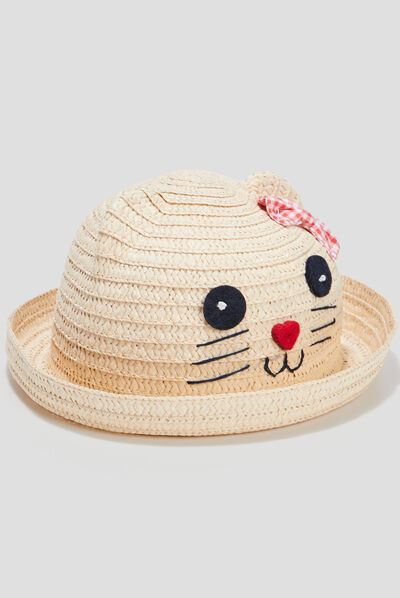 Chapeau tressé fantaisie beige bébé fille