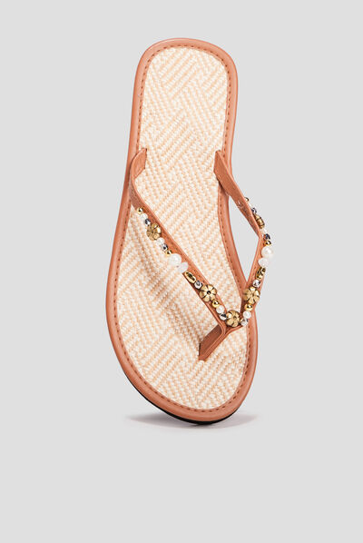 Tongs avec perles noir femme