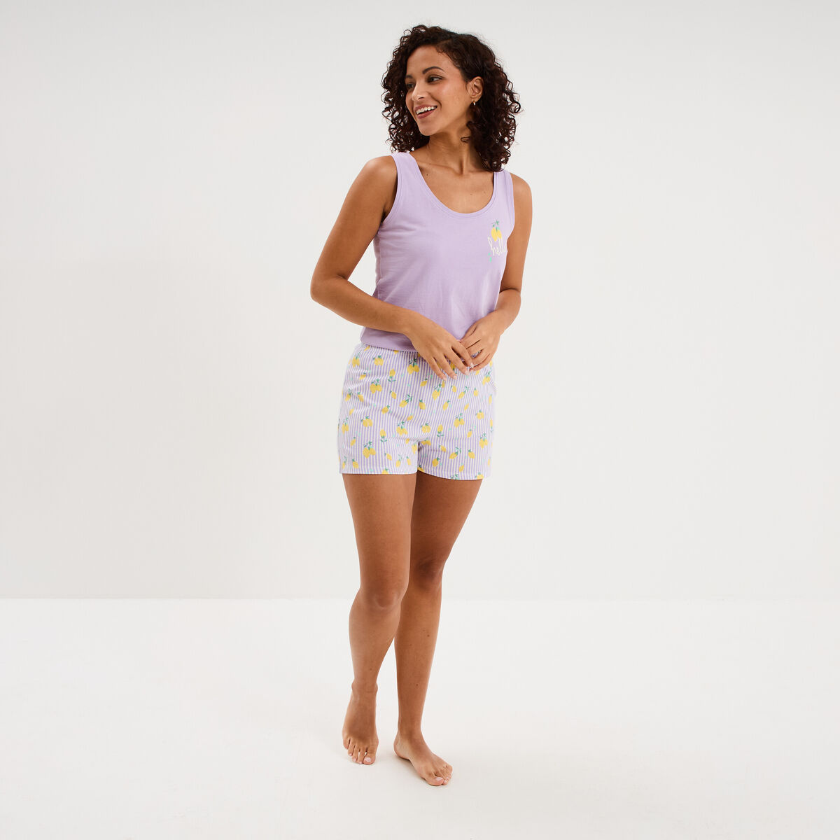 D&eacute;bardeur col rond droit coton mauve femme