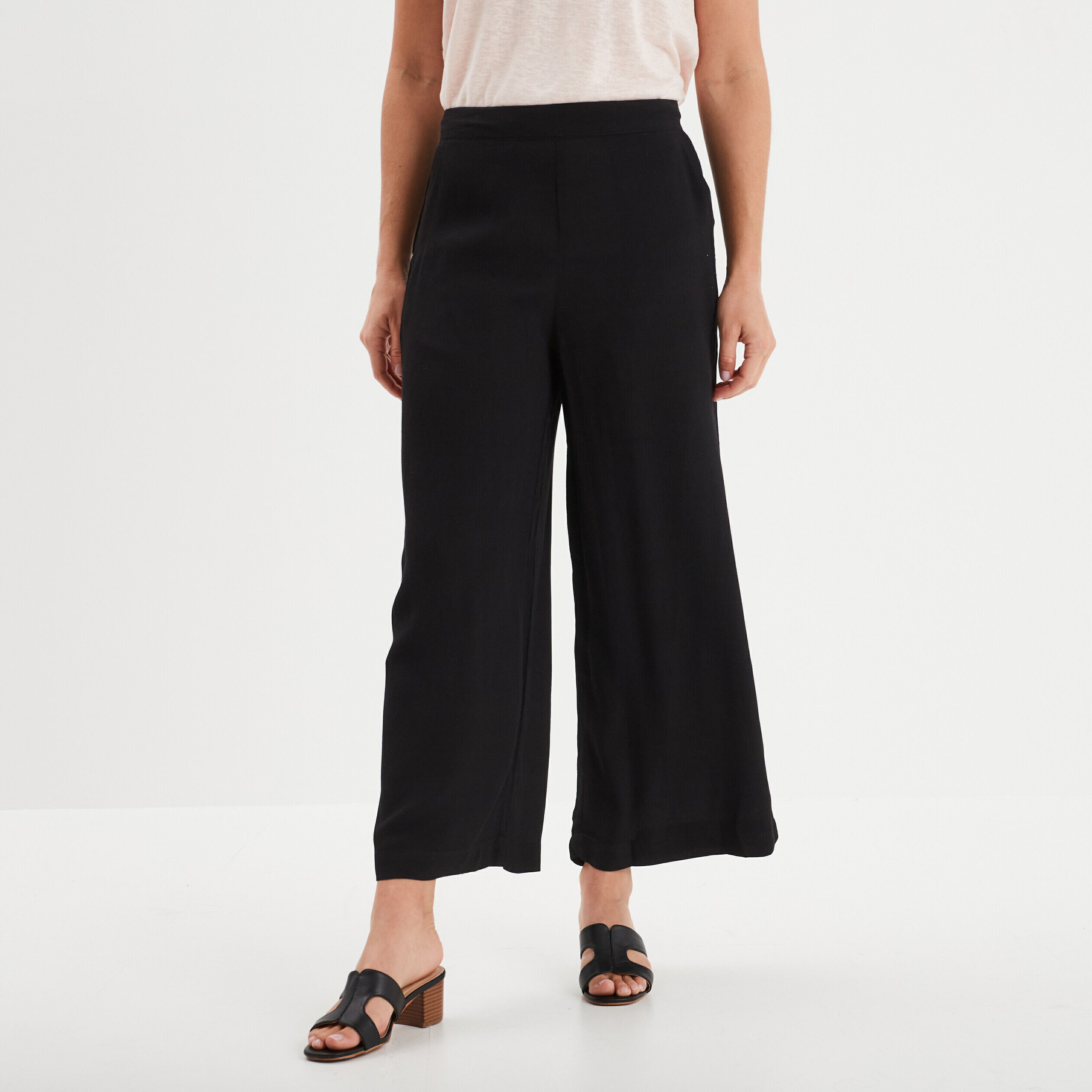Pantalon large fluide 7/8ème noir femme LH