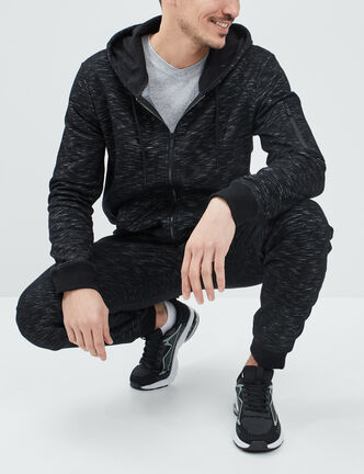 Sweat zipp&eacute; &agrave; capuche en molleton noir homme