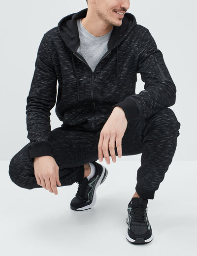 Sweat zipp&eacute; &agrave; capuche en molleton noir homme