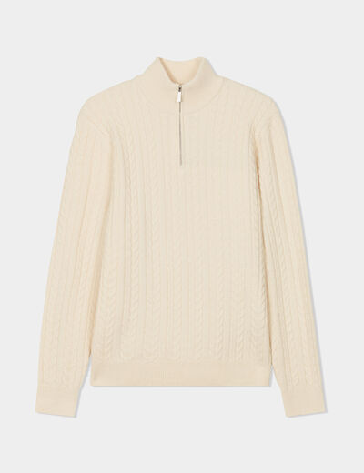 Pull col camionneur à torsades ecru homme