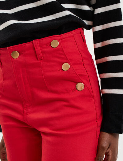 Pantalon cropped large &agrave; pont rouge femme
