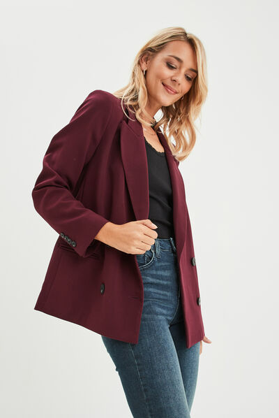 Veste blazer double boutonnage Liberto prune femme