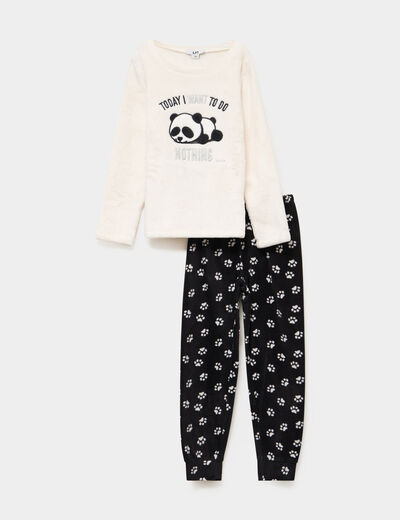 Ensemble pyjama effet velours 2 pi&egrave;ces blanc fille