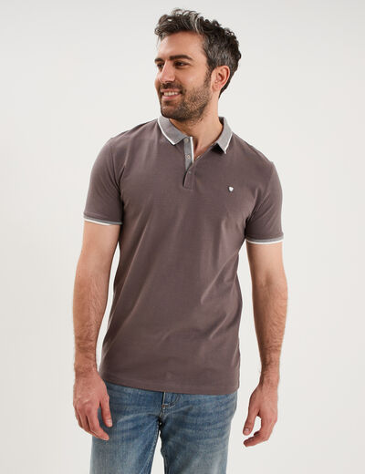 Polo slim manches courtes stretch gris fonc&eacute; homme