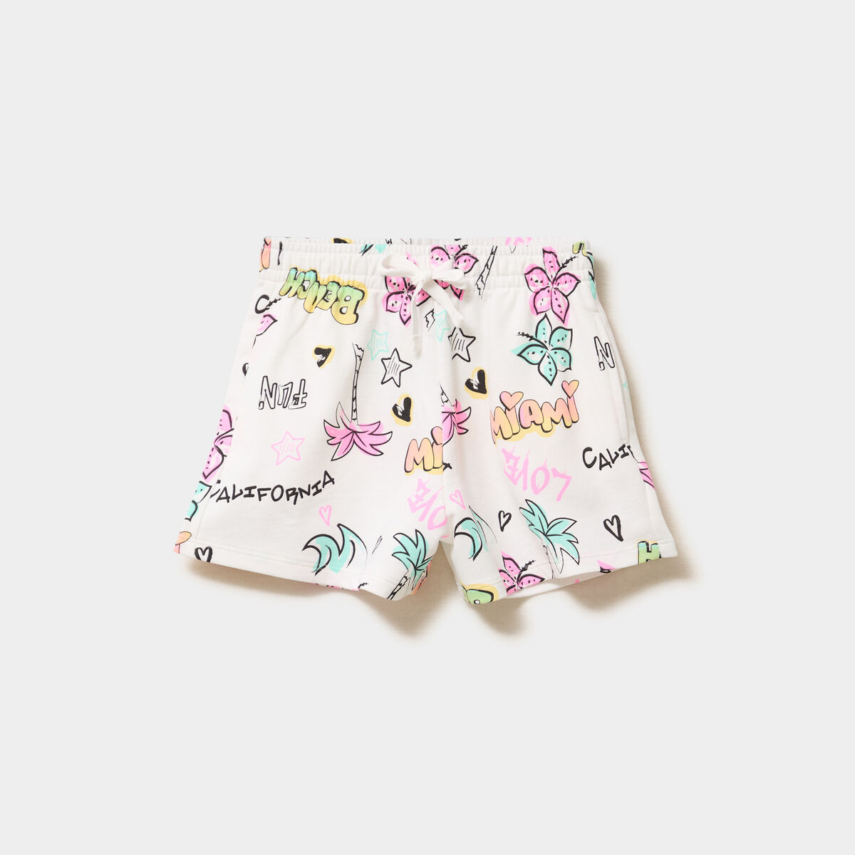 Short molletonn&eacute; &agrave; taille &eacute;lastiqu&eacute;e ecru fille