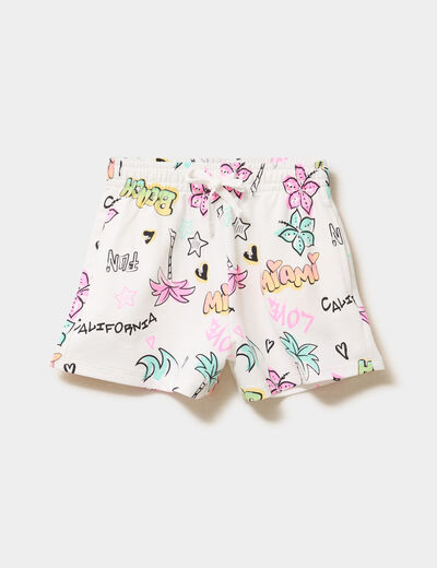 Short molletonn&eacute; &agrave; taille &eacute;lastiqu&eacute;e ecru fille