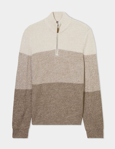 Pull camionneur col zippé taupe homme