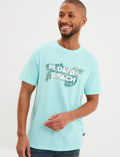 T-shirt &agrave; manches courtes droit coton bleu turquoise homme
