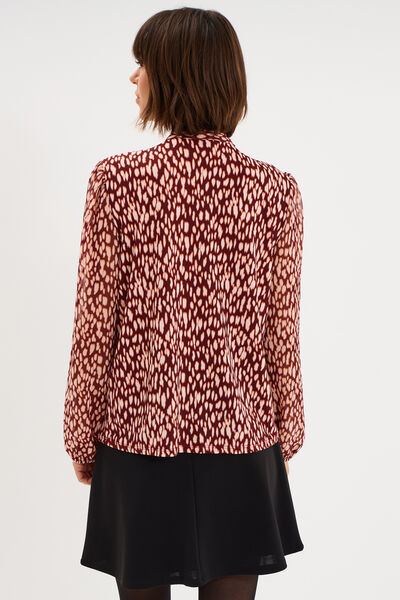Blouse col lavalli&egrave;re manches longues bordeaux femme