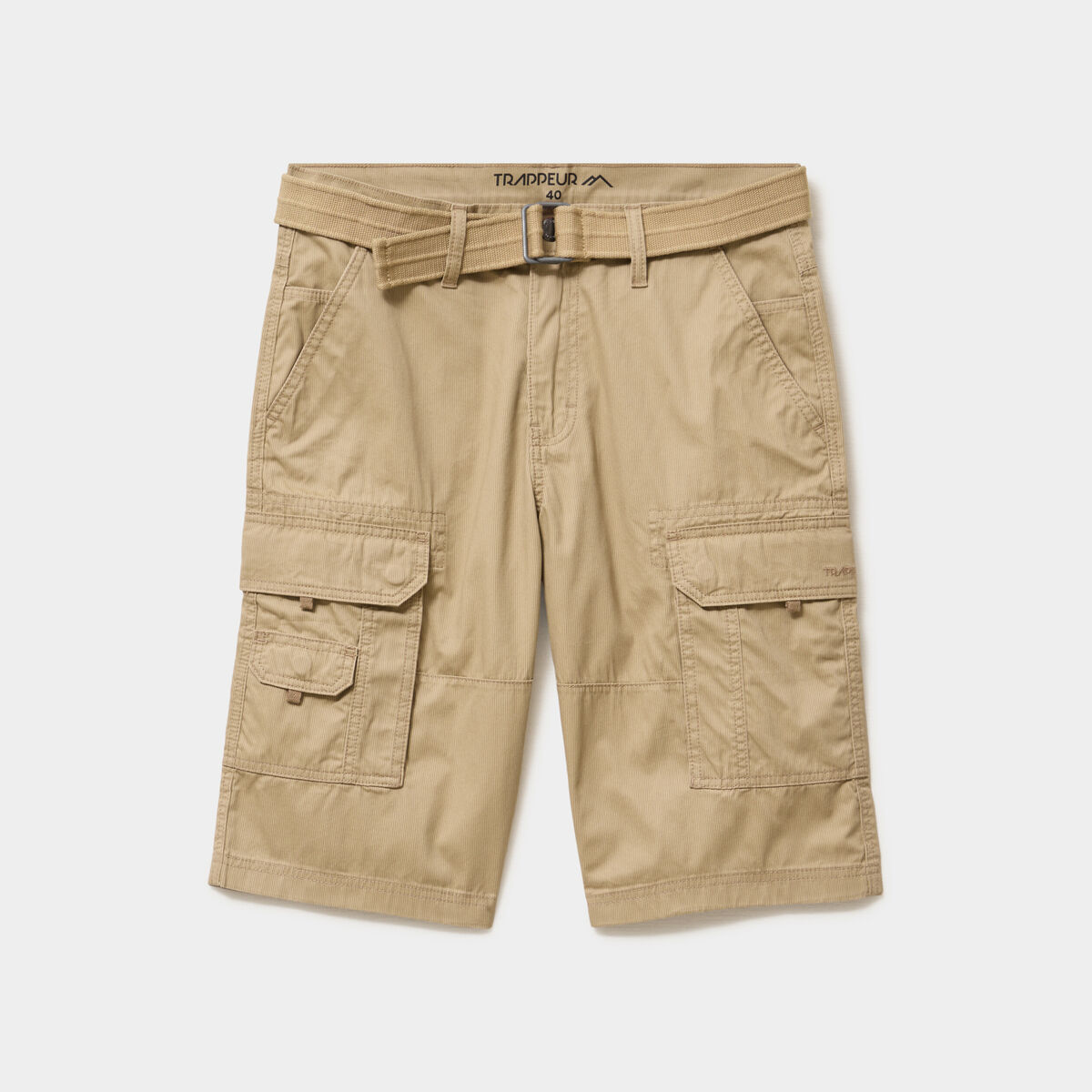 Bermuda cargo c&ocirc;tel&eacute; coton ceintur&eacute; beige homme