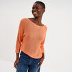 Pull droit col rond manches longues orange corail femme
