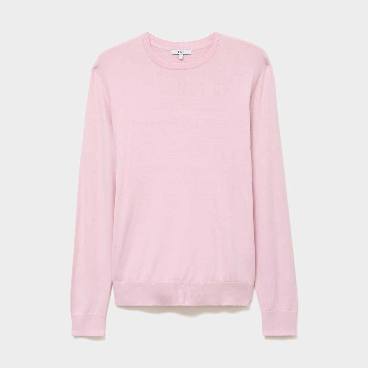 Pull droit col rond coton m&eacute;lang&eacute; rose pastel homme